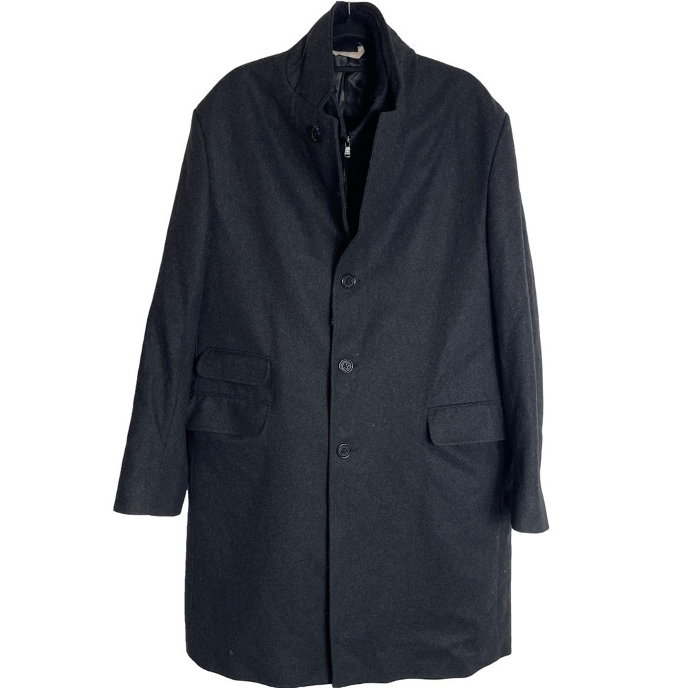 Michael Kors Men's Charcoal Grey Three Button Wool Blend ZipUp Overcoat Size 46L